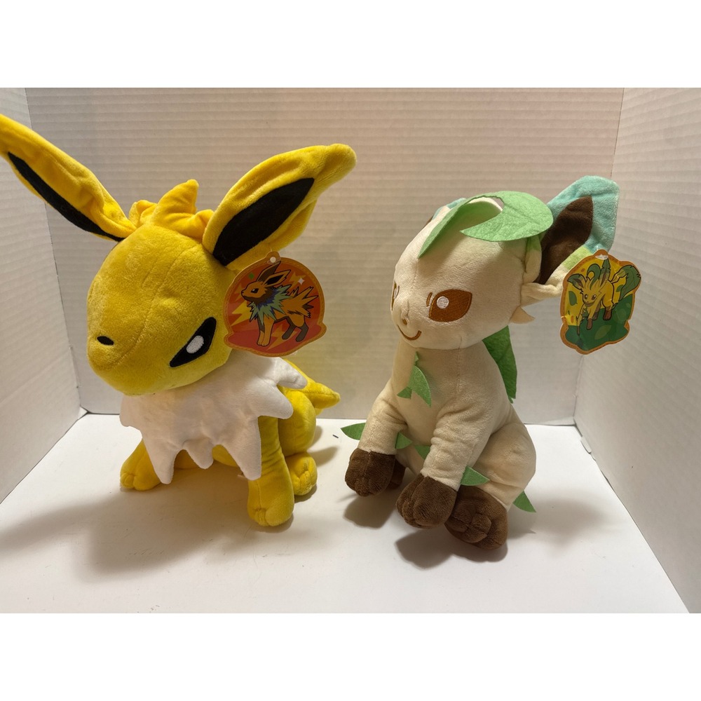 Pokemon Jolteon and Leafeon Plush Bundle NWT Eeveelution Stuffed Animal Set